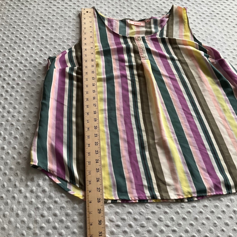 EVRI Sleeveless Blouse Women 2X Multicolor Striped Henley Scoop Neck Tank Top - Picture 3 of 8